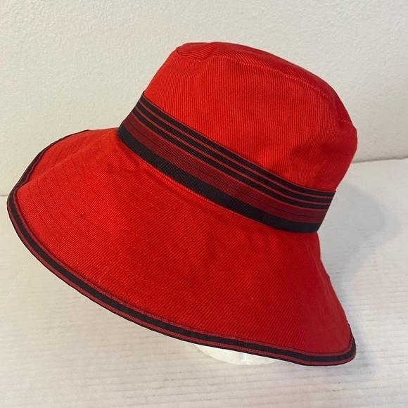 Nordstrom Red Wide Brim Canvas Sun Hat W/ Ribbon Band OS - Picture 3 of 7